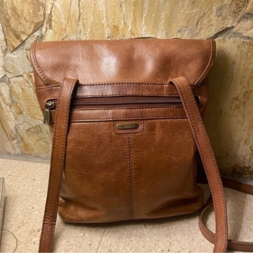 Hidesign Brown Genuine Leather Shoulder Bag Plaid Lined Soft Vintage Style Purse